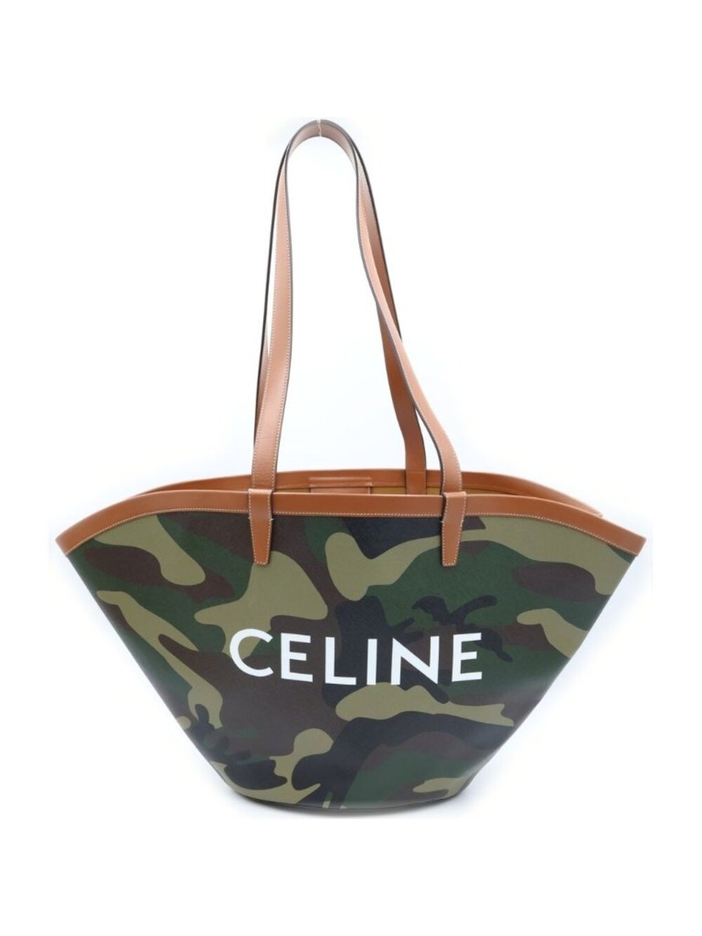 Celine Couffin Large Camouflage Pattern Shoulder Bag Tote Khaki Brown
